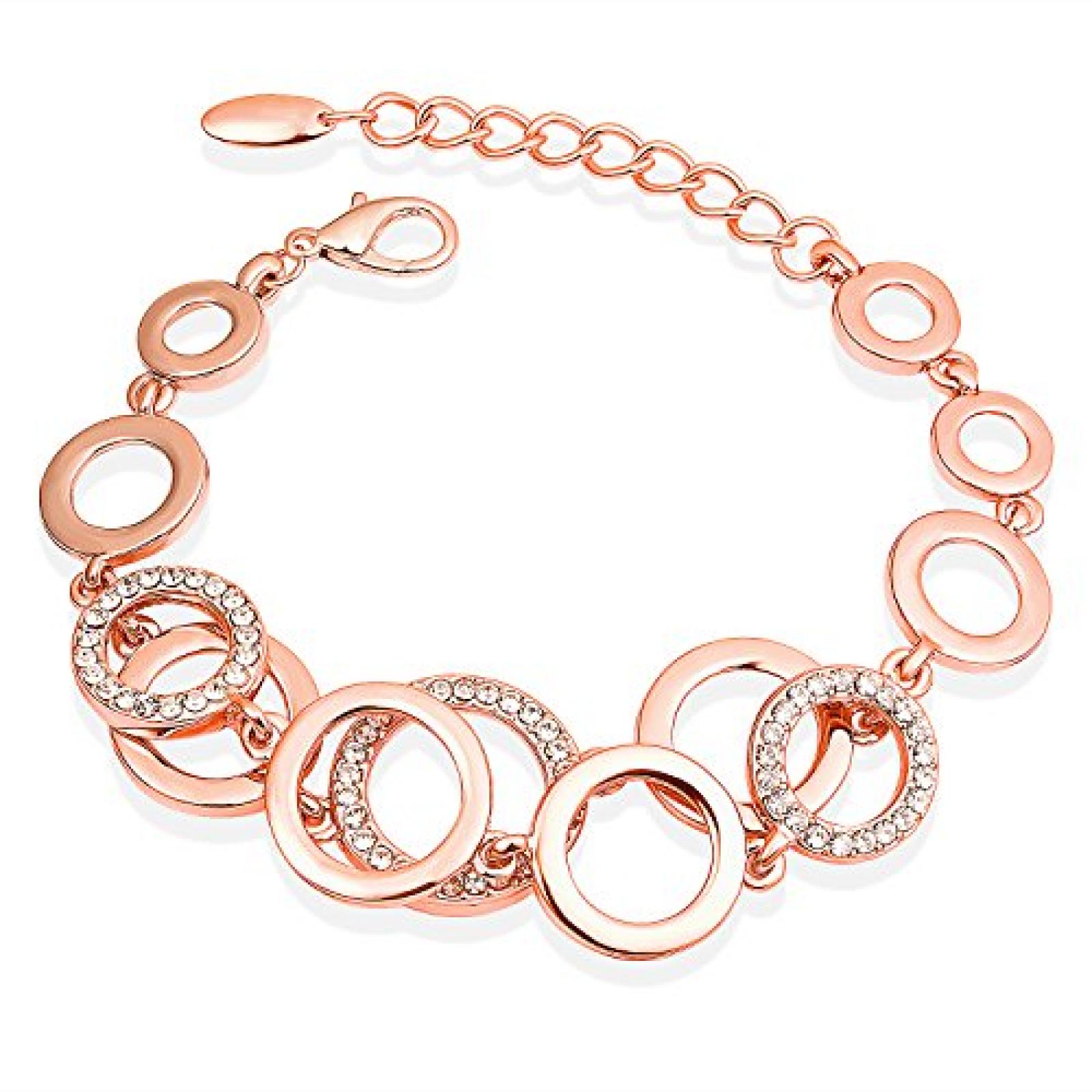 FANCYDELI Weihnachtsgeschenk SWAROVSKI ELEMENTS Kristall Modeschmuck Rosegold Damen Armband Armreif Geschenk Xmas Geburtstag, für Freundin Frauen Alltag Party Farblos "Liebe unter den Sternen" VB0011 Neu 